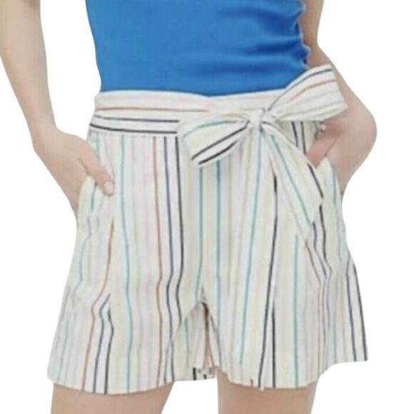 J Crew Striped tie-waist short stretch cotton poplin Size 0 New w/ Tag MSRP $60 - Picture 3 of 14